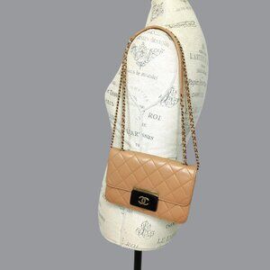 Chanel Flap Bag Tan Beauty Lock Chain Strap Shoulder Quilted Crossbody